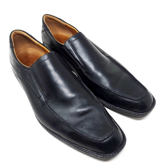 Ecco Black Leather Square Toe Comfort Loafers 13